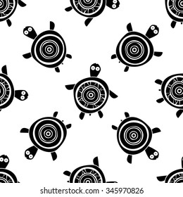 Cute turtles. Seamless pattern. Vector silhouettes.