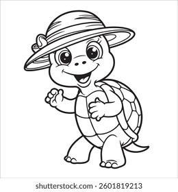 Cute Turtles Smile face activate for kids and adults coloring page and vector illustration 