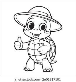 Cute Turtles Thumbs up activate for kids and adults coloring page and vector illustration 