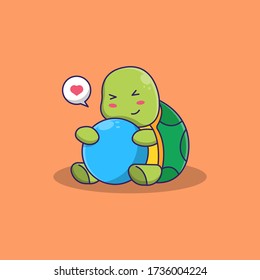 cute turttle with ball illustration