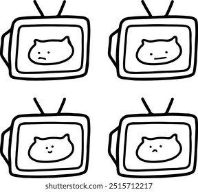 Cute TV Vectors with Cat Broadcast | Various Expressions | Minimalist Design | 4 Vectors