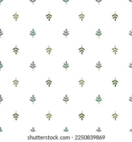 Cute twigs seamless vector pattern. Hand drawn cartoon illustration with vintage leaves. Scandi floral background for wrapping paper, packaging, gift, fabric, wallpaper, textile, apparel, print.