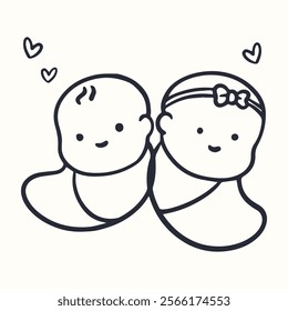 cute twin baby doodle illustration