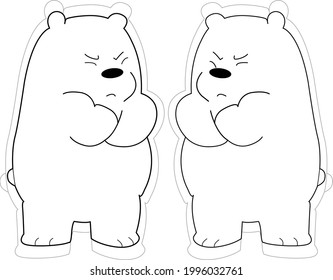 Cute Zwillingsbärenfiguren stehen einander gegenüber und fühlen sich ärgerlich