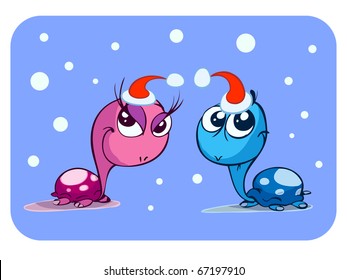 cute twin christmas turtles