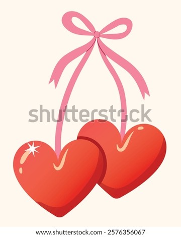 Cute twin hearts with ribbon bow, Love decoration design, Celebrate of love concept.