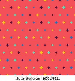 Tejidos sin fisuras sobre fondo rojo brillante. Patrón abstracto con chispas y estrellas. Ilustración vectorial en colores de moda.