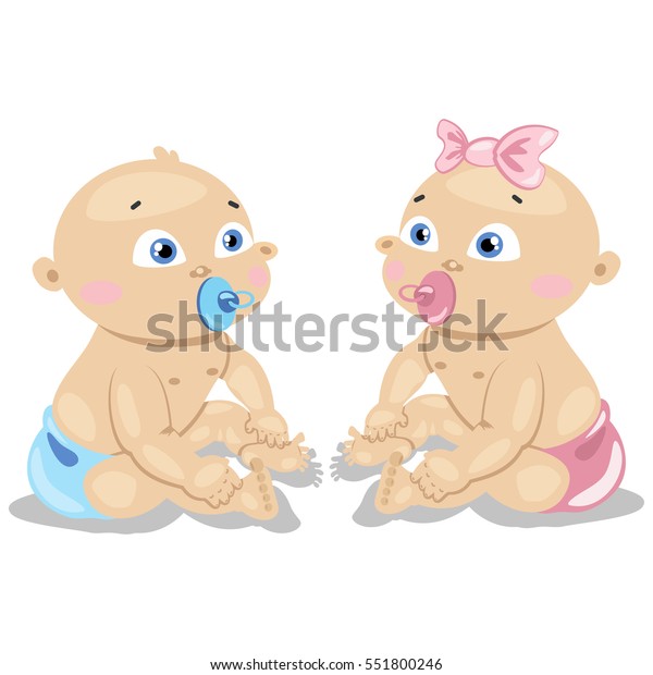 Cute Twins Baby Boy Girl Blue Stock Vector (Royalty Free) 551800246 ...