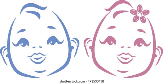 Cute twins. Outline drawing. Vector