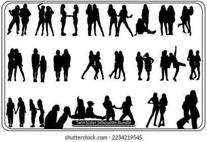 Cute twins sisters Silhouette, Symbol of siblings, twins, family,friends.