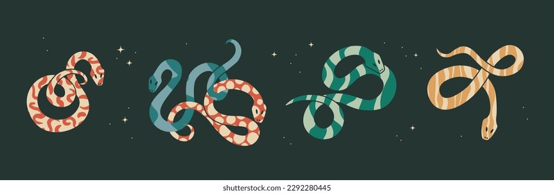 Serpientes torcidas con una huella abstracta en el interior. Ilustración plana para el diseño.
