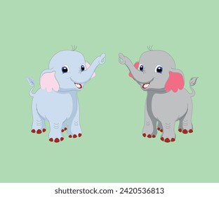 Cute two baby elephant cartoon