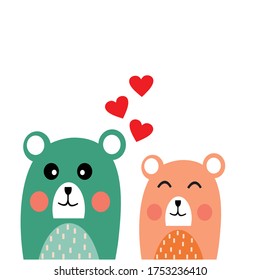 cute two bear love, sweet bear love cartoon vector illustration