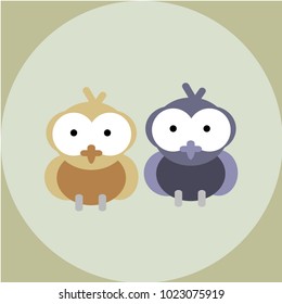 Cute Two Bird Cartoon play together, flat vector illustration