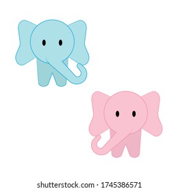 Cute two blue and pink elephant cartoon vector design