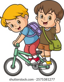 Cute two boy riding bicycle of illustration