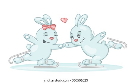 Cute two bunnies skating