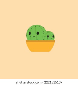 cute two cactus in a pot vector illustration