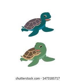 Cute two cartoon turtle. Vector illustration can use for children designs,  poster, sticker,  postcard, clothes, prints. 