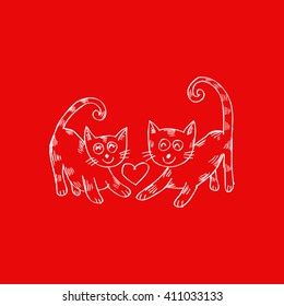 Cute two cats. Hand drawing illustration.