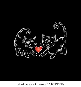 Cute two cats. Hand drawing illustration.
