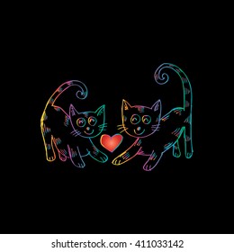 Cute two cats. Hand drawing illustration.