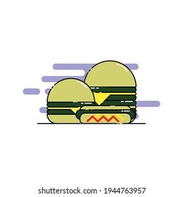 Cute two cheese burger, hotdog Illustration. junk food. fast food. modern simple food vector icon, flat graphic symbol in trendy flat design style.