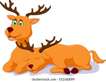 cute two deer cartoon sitting