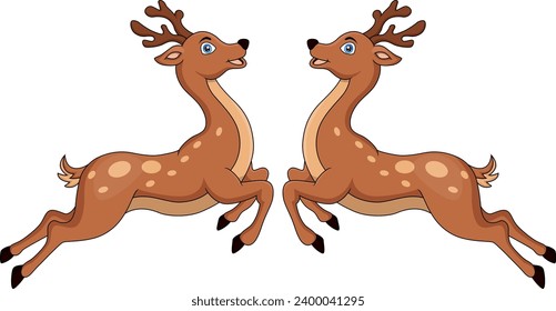 Cute two deers cartoon on white background