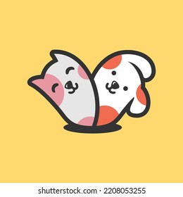 Cute Two Dog Cartoon Icon Illustration Stock Vector (Royalty Free ...