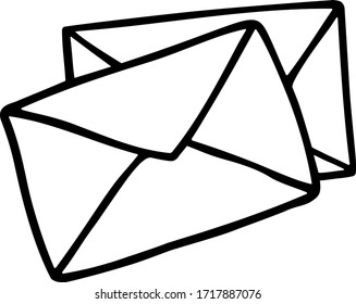 Cute two envelopes in cartoon doodle style. Mail letter symbol. The concept of letters, postal items, business correspondence. Hand drawn vector illustration isolated on a white background. 