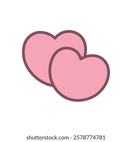 Cute two heart shapes icon. Hand drawn illustration isolated on a white background. Kawaii St. Valentine day sticker. Abstract romantic emoji. Vector 10 EPS.