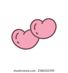 Cute two heart shapes icon. Hand drawn illustration isolated on a white background. Kawaii St. Valentine day sticker. Abstract romantic emoji. Vector 10 EPS.