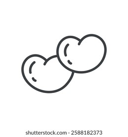 Cute two heart shapes icon. Hand drawn monochrome illustration isolated on a white background. Kawaii St. Valentine day sticker. Abstract romantic emoji. Vector 10 EPS.