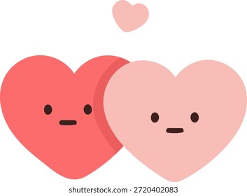 Cute two hearts couple character illustration, romantic love and friendship symbol for Valentine's Day and wedding, isolated vector