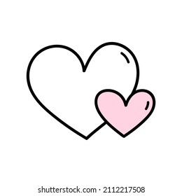 Cute two hearts isolated on white background. Vector hand-drawn illustration in doodle style. Perfect for Valentines day designs, cards, decorations.
