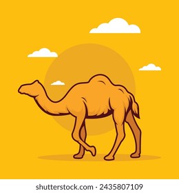 Cute two hump camel with bridle and saddle cartoon animal design flat vector illustration