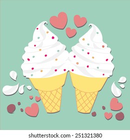 Cute Two Ice Cream Love Concept- Vector Illustration