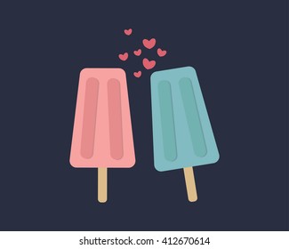 Cute Two ice cream Love concept- vector illustration