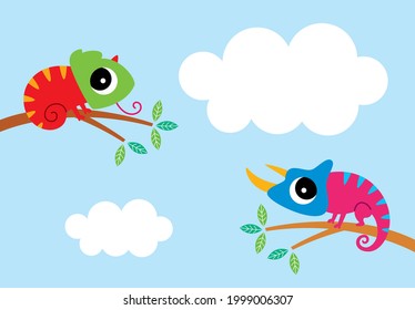 cute two little chameleon cartoon vector