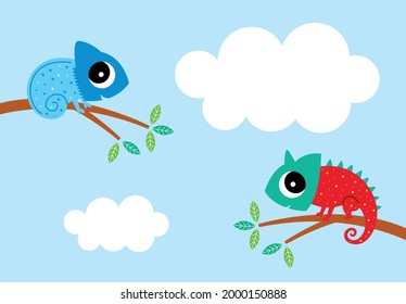 cute two little chameleon cartoon vector