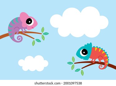 cute two little chameleon cartoon vector