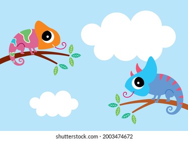 cute two little chameleon cartoon vector