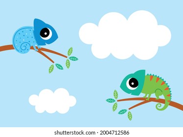 cute two little chameleon cartoon vector