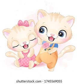 Cute two little kitty illustration