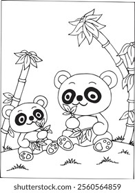 cute two panda bear  colouring page