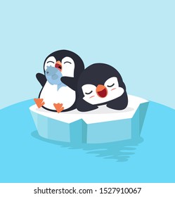 Cute two penguin sleep on ice floe