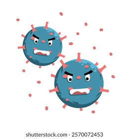 Cute two virus cartoon elements, bacteria doodle, cute virus characters