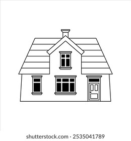 Cute two-storey house in rustic style. Modern flat illustration isolated on white background.