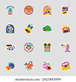 Lindos alfabetos tipográficos pegatinas de estilo plano 

